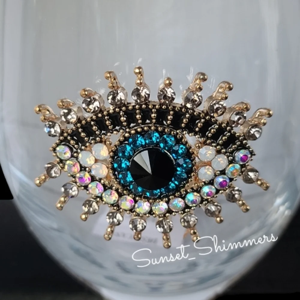 Jeweled Rhinestone Hamsa Evil Eye Mati Nazar Mal De Ojo Cocktail Wine Glass Set